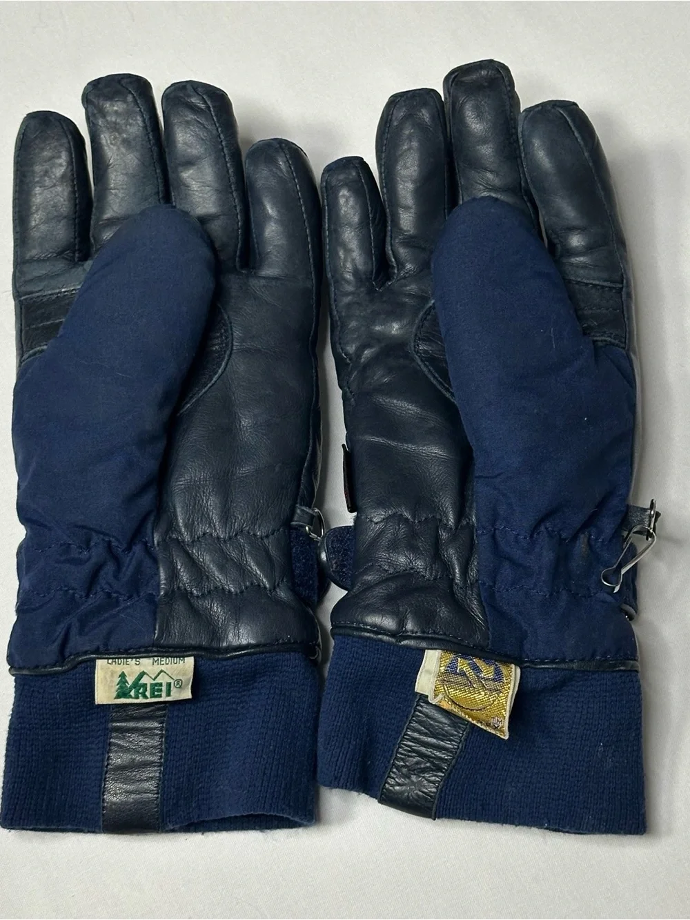 Vintage REI Blue Leather and Nylon Winter Ski Gloves